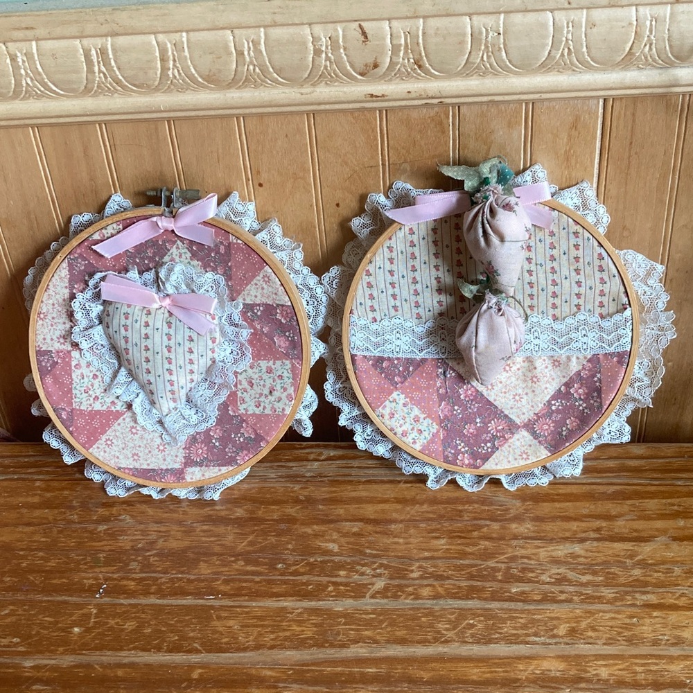 Vintage Handmade Pink and Lace Wall Decor Set